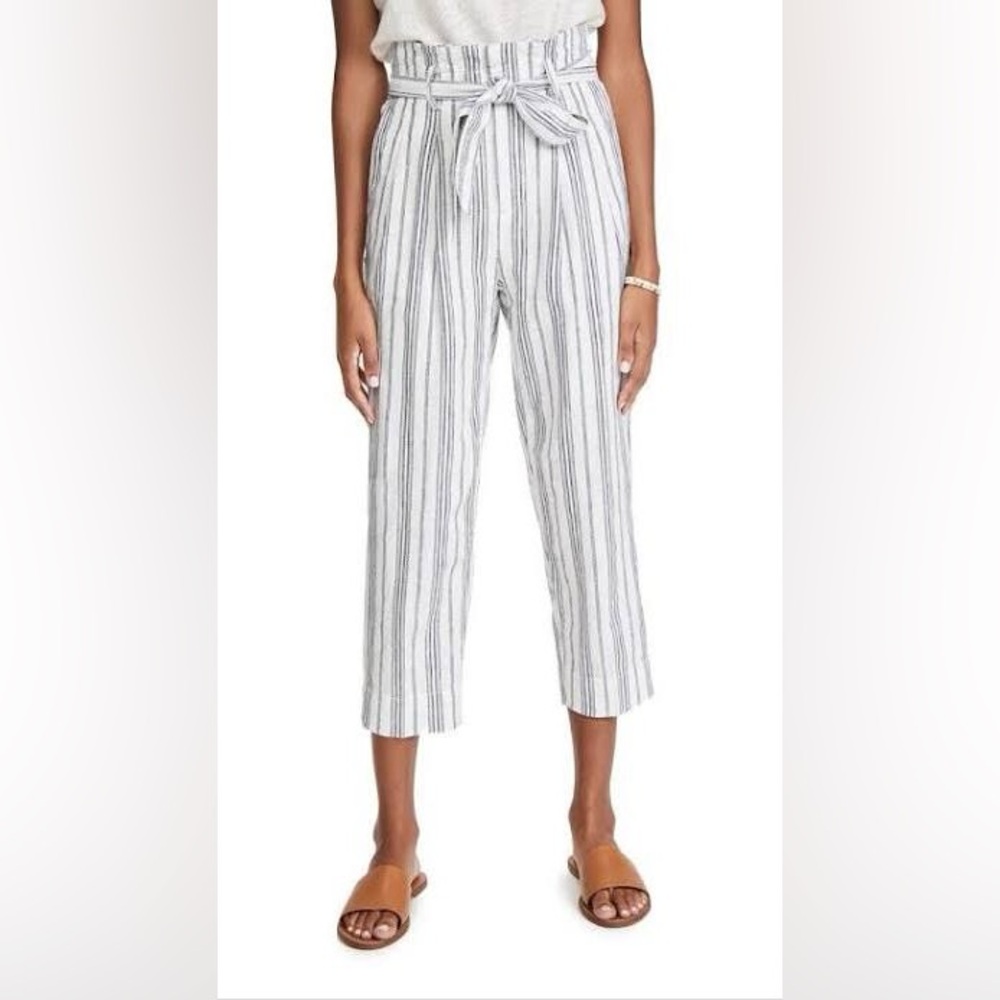 Madewell Linen-Cotton Paperbag Pants in Dark Baltic Stripe Size 12